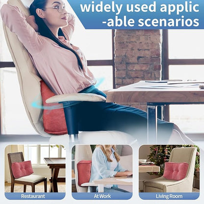Lumbar Support Pillow for Office Chairs, Bite-Size Natural Latex Foam Back Support Pillow for Lower Back Pain Relief, Soft & Support Corduroy Desk Chair Cushion, M, Pink