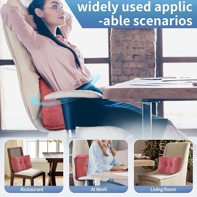 Lumbar Support Pillow for Study Desk Chair, Bite-Size Natural Latex Foam Back Support Pillow for Lower Back Pain Relief, Soft & Support Corduroy Office Chair Cushion, S, Pink