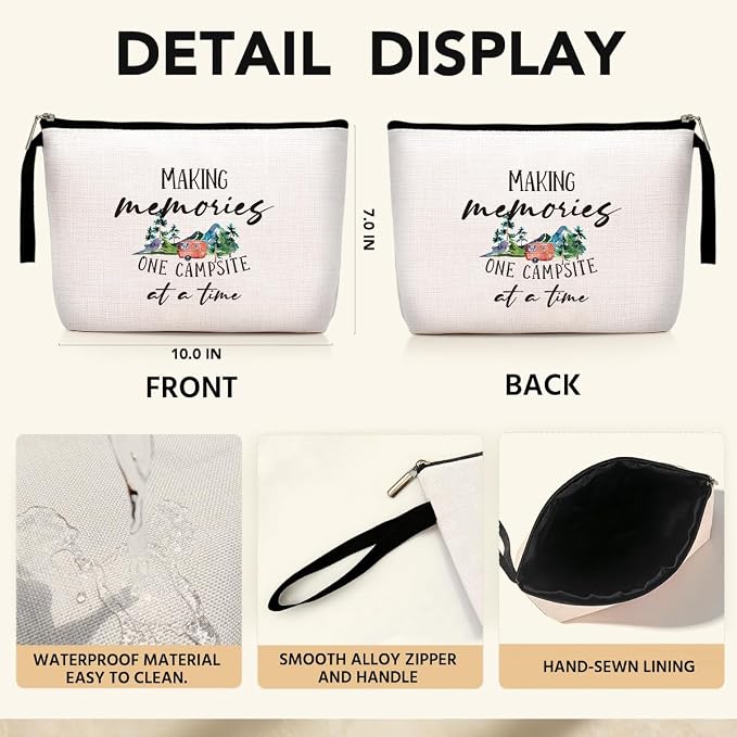 Jztco Camping Gifts for Women - Funny Travel Toiletry Bag for Graduation Gifts, Sister, Bestie, Best Friend BBF - Making Memories One Campsite At A Time