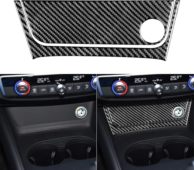 Real Premium Carbon Fiber Decor Compatible with Audi A3 S3 RS3 8V 2013 2014 2015 2016 2017 2018 2019 Car Center Console Power Outlet Sticker Kit Auto Interior Accessories Decal 2PCS Black