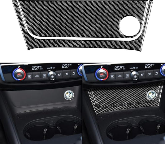 Real Premium Carbon Fiber Decor Compatible with Audi A3 S3 RS3 8V 2013 2014 2015 2016 2017 2018 2019 Car Center Console Power Outlet Sticker Kit Auto Interior Accessories Decal 2PCS Black