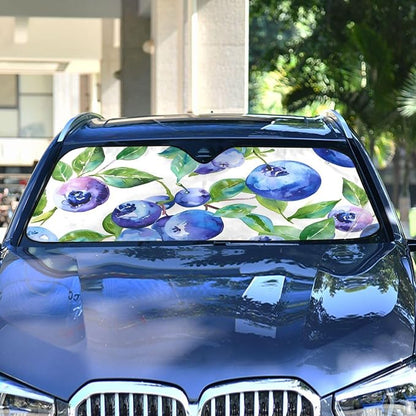 Blueberry Blue Fruits Watercolor Windshield Sunshade Car Sun Shade Blocks UV Rays Visor Protector Accordion Folding Sun Reflector Auto Sunshade for Truck SUV