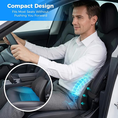 Lumbar Support Pillow for Car, Memory Foam Back Cushion for Lower Back Pain Relief, Ergonomic Car Seat Support with Breathable Airflow Channels for Driving, Office Chair, Wheelchair
