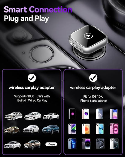 2026 Upgrade Wireless CarPlay Adapter for iPhone, Convert Factory Wired to Wireless CarPlay Dongle, Plug and Play Fast Auto-Connect, Low Latency Car Gadget for 2015+ OEM Wired Cars & iOS 10+