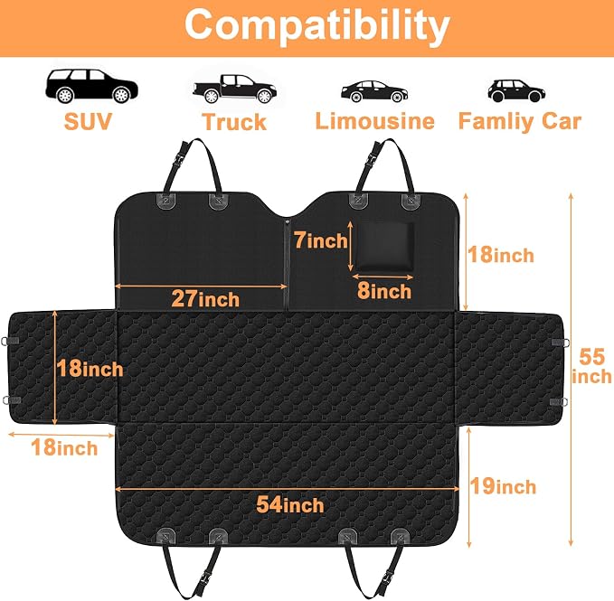 Mancro Dog Car Seat Cover for Back Seat, 2026 Upgraded 600D Heavy Duty Waterproof & Scratch-Resistant Dog Hammock for Car, Back Seat Pet Cover for Dogs with Sedan, and SUVs, Standard, Paw Prints