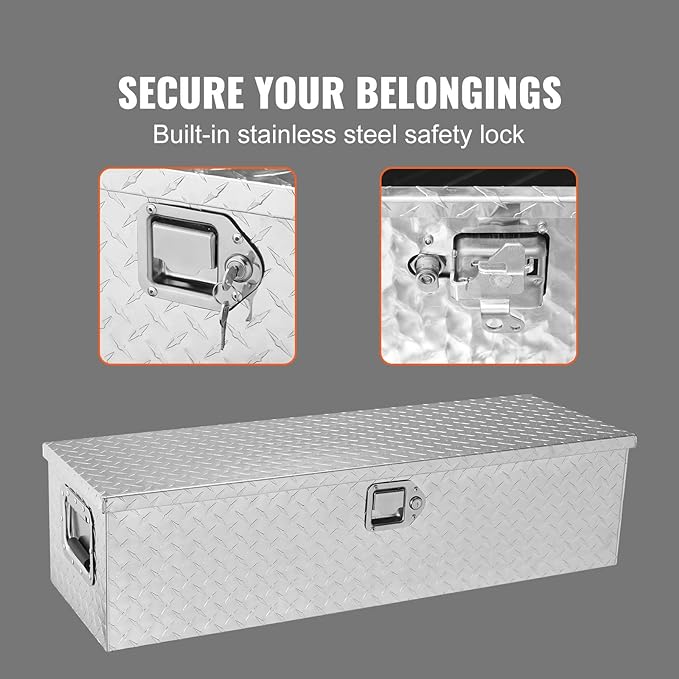 VEVOR Heavy Duty Aluminum Truck Bed Tool Box, Diamond Plate Tool Box with Side Handle and Lock Keys, Storage Tool Box Chest Box Organizer for Pickup, Truck Bed, RV, Trailer, 39"x13"x10", Silver