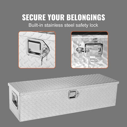 VEVOR Heavy Duty Aluminum Truck Bed Tool Box, Diamond Plate Tool Box with Side Handle and Lock Keys, Storage Tool Box Chest Box Organizer for Pickup, Truck Bed, RV, Trailer, 39"x13"x10", Silver