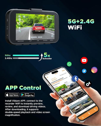 4K Dash Cam Front and Rear with 64GB Card, 5G WiFi & App Control | Full HD 3.0" IPS Screen Dash Camera for Cars with Night Vision, WDR, G-Sensor, Loop Recording & Parking Mode for Drivers