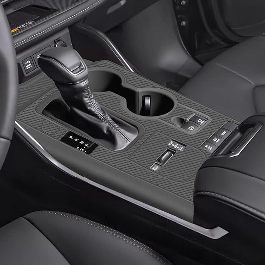 Temmis Center Console Silicone Organizer with Cup Holder for Toyota Highlander 2020-2022 (Hybrid Version), Full-Wrap Center Consel Electrostatic adsorption Cover for Highlander-Black