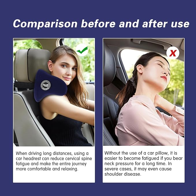 SPRFUFLY Exclusive U-Shaped Car Headrest Pillow, Car Pillow for Driving Seat, Space Memory Foam & Removable Cover, Extreme Comfort Travel Car Pillow(Blue, 1P)