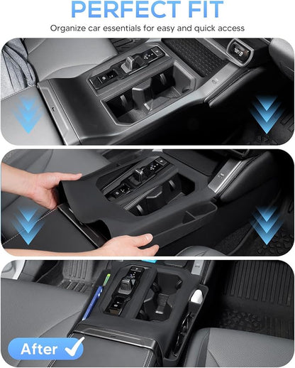 Autorder 2PCS Silicone Center Console Organizer for 2026 Toyota RAV4 Accessories – Anti-Scratch & Waterproof Silicone Shift Panel Trim Cover and Lower Center Console Tray - Black