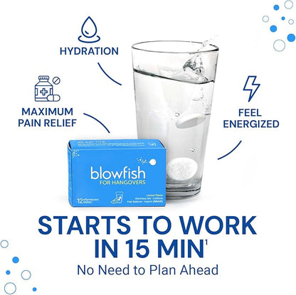 Blowfish for Hangovers - Fast Hangover Relief in 15 Minutes | FDA-Recognized Formulation | Headache Relief, Energy, and Hydration in One Step