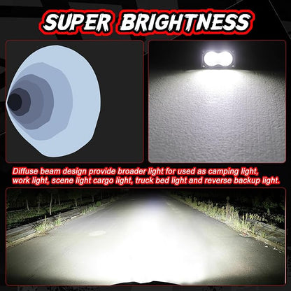 3 Inch LED Pod Lights Cube Work Auxiliary Light Bar 2PCS LED Pods Super Bright Camping Lights Bumper Backup Reverse Light for Truck Pickup ATV UTV SUV 4x4 Boat RV