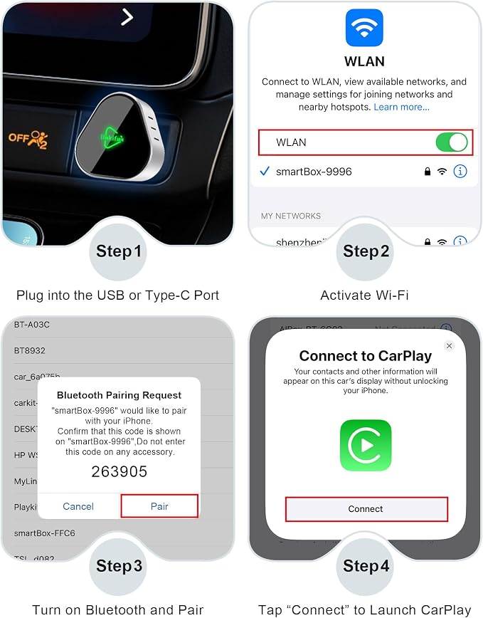 Mini Wireless Carplay Adapter, Compatible with Apple iPhone iOS 10+ Android 11+, Plug & Play, Compact Design for iPhone & Android with USB-A/Type-C Port