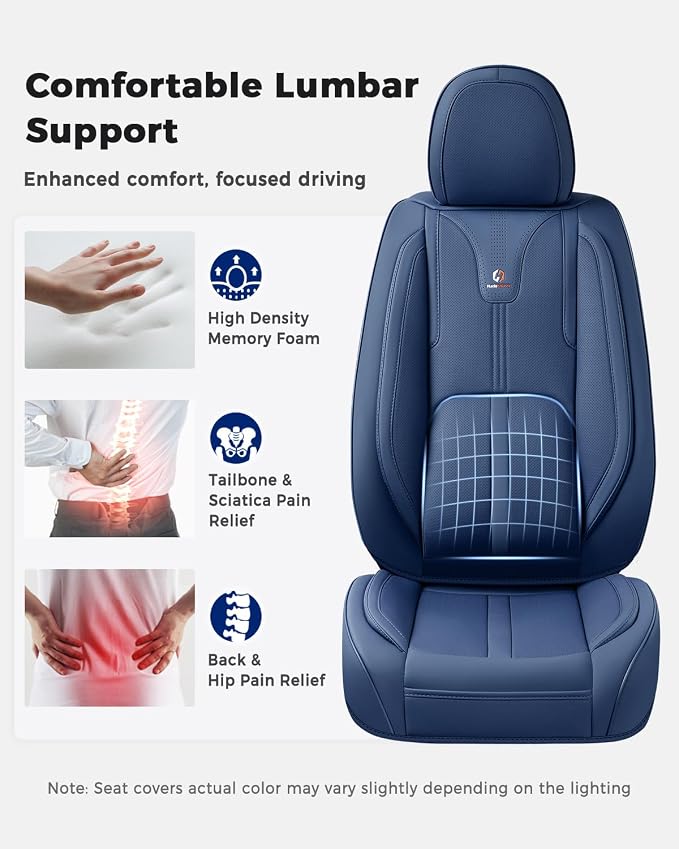 Huidasource Blue Front Seat Cover Luxury Nappa Leather, Front Car Seat Covers with Airbag, Front Storage Pocket, Lumbar Support, Cooling＆Heating, Seat Cover Universal Fit for Most Cars SUV Trucks Blue