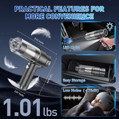 KMM Handheld Car Vacuum Cleaner, 10000PA Vacuum Cleaner & Air Duster, 120W High Power Hand Held Vacuum Cordless, Portable Vacuum Rechargeable with Multi-Nozzles & LED Light for Car, Home, Pet, Office
