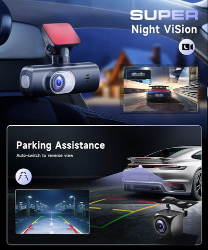Dash Cam 4K Front and Rear Full HD Dash Camera for Cars, Included 64GB Card, Built-in WiFi, 1.47" IPS ScreenLoop Recording, G-Sensor, Night Vision, Parking Mode