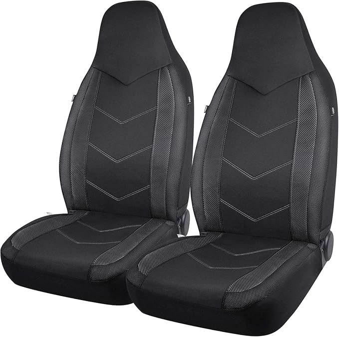 PIC AUTO Car Seat Covers - High Back Front Sports Carbon Fiber & Mesh Design Seat Covers, Automotive Seat Covers, Universal Fit for Most Cars, Airbag Compatible (Black)