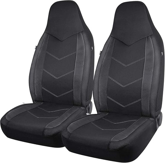 PIC AUTO Car Seat Covers - High Back Front Sports Carbon Fiber & Mesh Design Seat Covers, Automotive Seat Covers, Universal Fit for Most Cars, Airbag Compatible (Black)