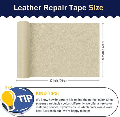 Zenyao Leather Repair Patch Tape - Self Adhesive Leather Repair Kit for Car Seat Furniture, Heavy Duty Vinyl Repair Patch for Couch Sofa, Waterproof Fix for Tears, 16x30 Inch Roll, Off White