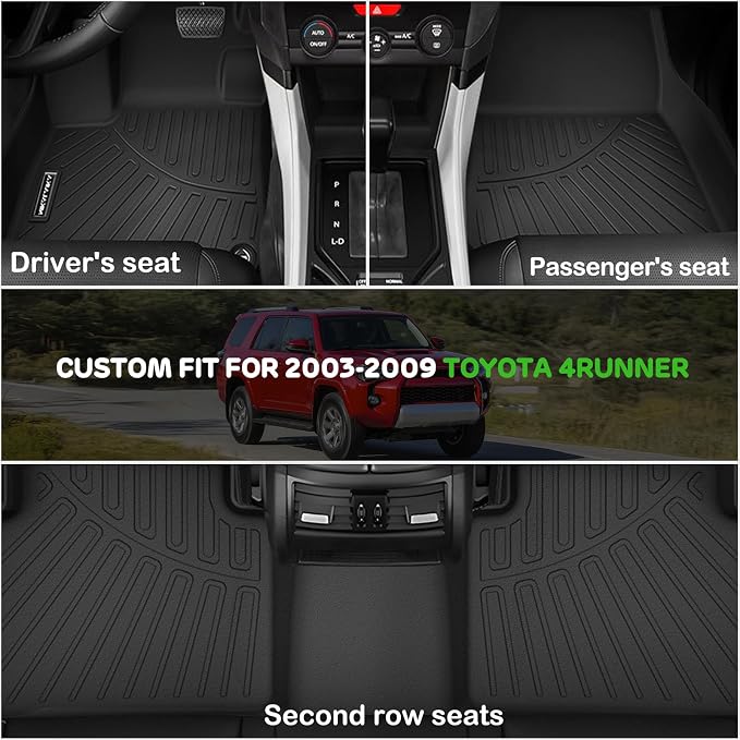 Floor Mats for 2003-2009 Toyota 4Runner Only 5 Seats Upgrade Trunk Mat with Backrest Mat All Weather TPE Floor Liners Fit for Toyota 4-Runner Anti-Slip Full Set Car Accessories