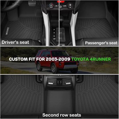 Floor Mats for 2003-2009 Toyota 4Runner Only 5 Seats Upgrade Trunk Mat with Backrest Mat All Weather TPE Floor Liners Fit for Toyota 4-Runner Anti-Slip Full Set Car Accessories