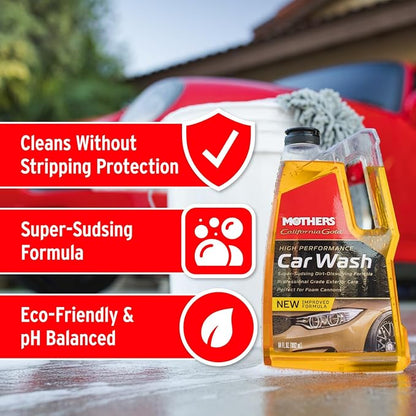 Mothers California Gold High Performance Car Wash, 64 oz. — pH Balanced, Eco-Friendly, Super-Sudsy, Foam Cannon, Safely Cleans Without Stripping Wax, Sealant or Coating, Removes Dirt & Grime (05664)