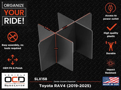 Vehicle OCD - Center Console Organizer for Toyota RAV4 (2019-2025) - Made in USA - SLX158