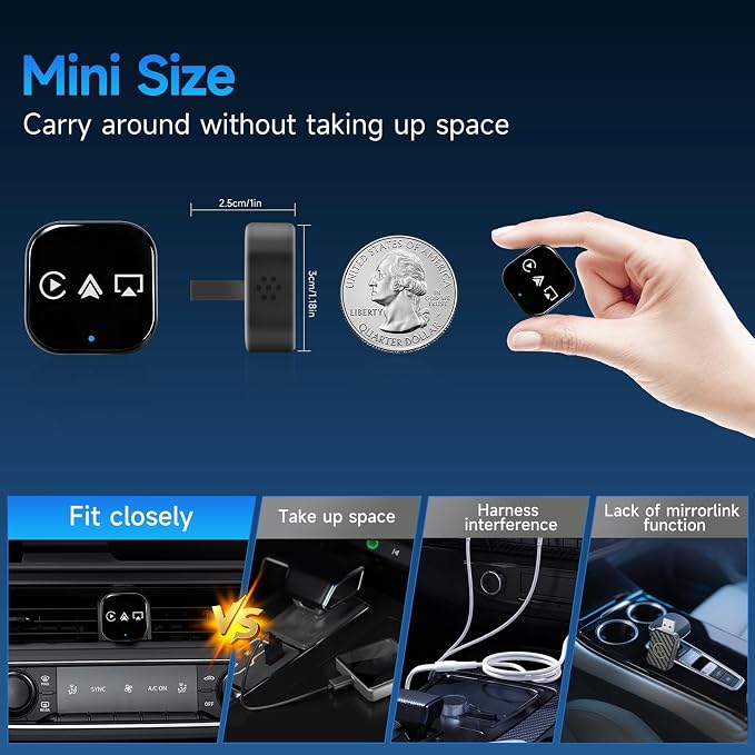 3 in 1 Mini Wireless CarPlay Adapter for iPhone,Carplay＆Android Auto＆Airplay (No Mirrorlink), iOS10+＆Android 11, Bluetooth 5.0,USB/Type-C,Plug & Play,5G-WiFi(Black)