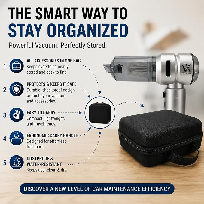 Handheld Car Vacuum Cleaner Cordless Powerful 25000Pa Suction, 3-Speed Brushless Motor Mini Portable Rechargeable Lightweight Hand Held Vacuum & Blower for Vehicle Office Home Pet Hair