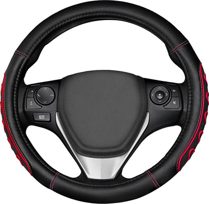 Ventilated Heart-Shaped Steering Wheel Cover with Anti-Slip Leather Grip. Compatible with Ford, Toyota, Honda, Nissan, and Chevrolet Vehicles for 14.5-15.2 inch Round Steering Wheels.
