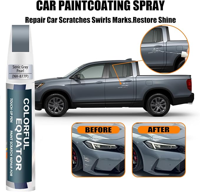 Car Touch up Paint(NH-877P Sonic Gray Pearl) Compatible with Honda, Car Paint Pen Scratch Repair Two-In-One Touch Up Paint, Premium Car Scratch Remover for Deep Scratches