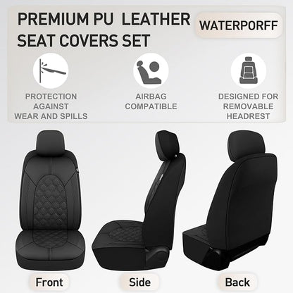 CAROMOP Luxury PU Leather Car Seat Covers Front Set - Anti-Stain Waterproof Automotive Seat Covers for Cars - Universal Car Interior Covers Seat Protectors for SUVs Pick-up Trucks(Black)