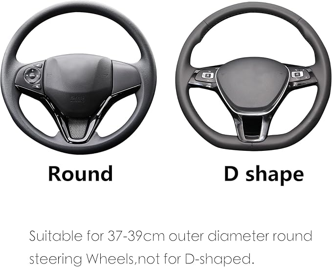 ALEMODR Black Leather Steering Wheel Cover Fiber Strip Car Steering Wheel Cover Universal 15 inch for Men