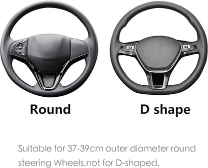 ALEMODR Black Leather Steering Wheel Cover Fiber Strip Car Steering Wheel Cover Universal 15 inch for Men