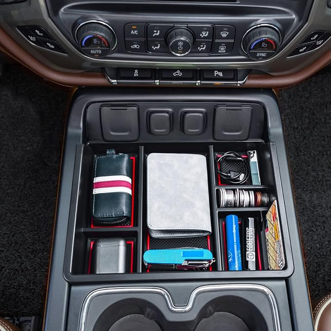 EDBETOS Console Organizer Compatible with 2014-2018 Chevy Silverado/GMC Sierra 1500 and 2015-2019 Silverado/Sierra 2500HD/3500HD Accessories Compartment Insert Tray - Full Console w/Bucket Seats ONLY