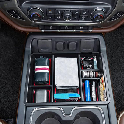 EDBETOS Console Organizer Compatible with 2014-2018 Chevy Silverado/GMC Sierra 1500 and 2015-2019 Silverado/Sierra 2500HD/3500HD Accessories Compartment Insert Tray - Full Console w/Bucket Seats ONLY