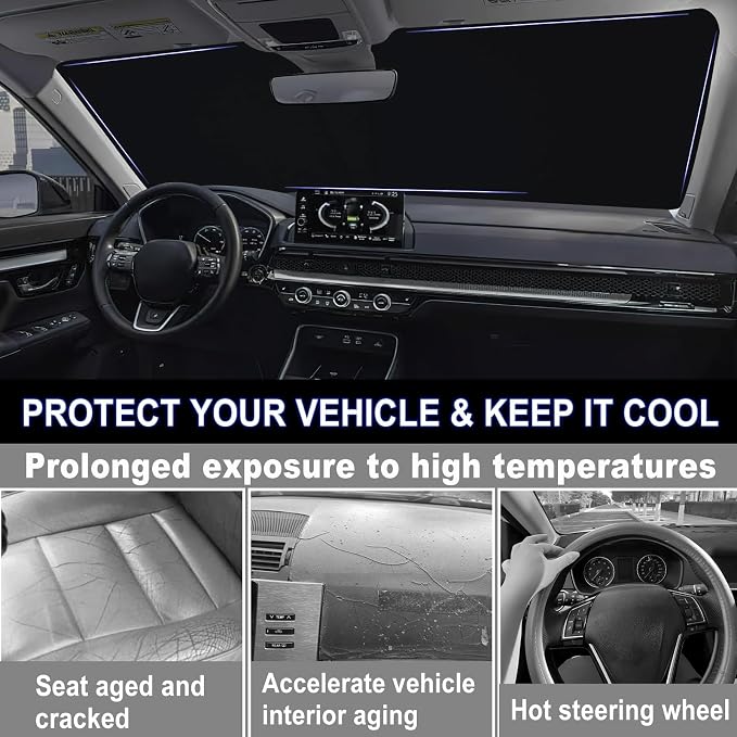 Car Windshield Sun Shade for Honda CRV 2023 2024 2025 2026 Professional 310T Reflective Polyester UV & Heat Insulation Protection, Foldable Front Window Sunshade with Storage Pouch, Keep Interior Cool