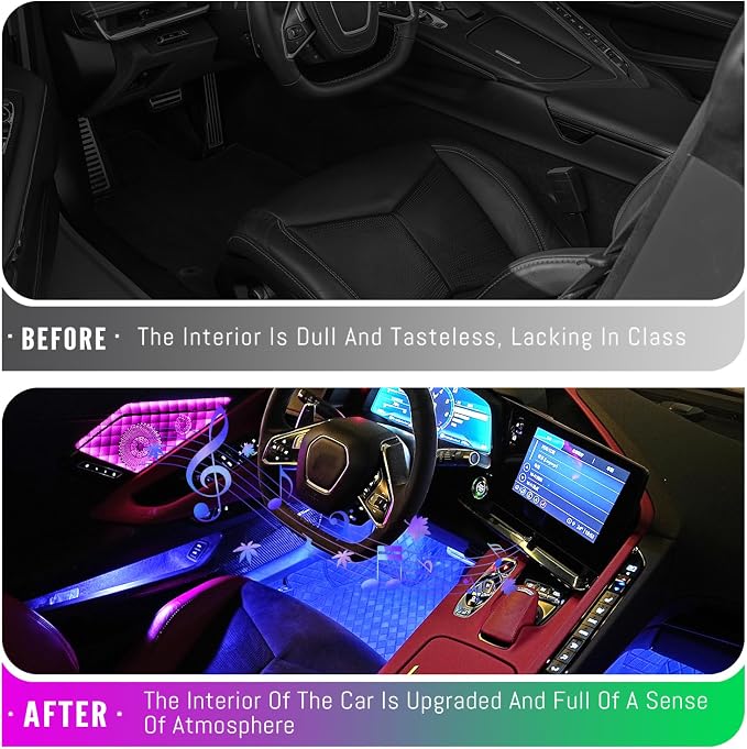 Door Speaker Relays Cover Trim w/Neon Accent Lights fit for C8 Corvette 2019-2024,LED Ambient Foot Lights,Atmosphere Door Storage Box Lamps,Voice APP Button Switching Control,RGB