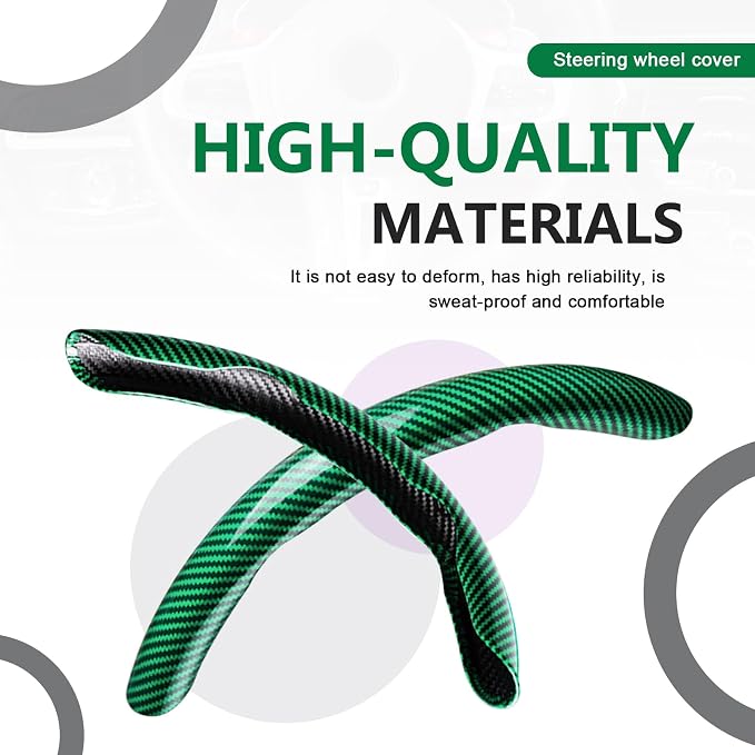 3pcs Universal Carbon Fiber Steering Wheel Cover - Anti-Slip & Segmented Design, Universal 99% Durable Steering Wheel Protector for Men and Women, Car Interior Accessory (Green)
