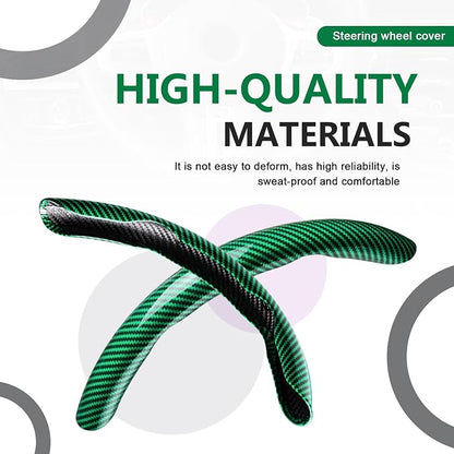 3pcs Universal Carbon Fiber Steering Wheel Cover - Anti-Slip & Segmented Design, Universal 99% Durable Steering Wheel Protector for Men and Women, Car Interior Accessory (Green)
