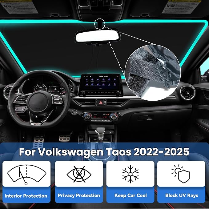Windshield Sun Shade for Volkswagen VW Taos 2022 2023 2024 2025, Car Front Window Sunshade with 240T Sun Visor Protector Blocks UV Rays Heat Sun Shield Accessories