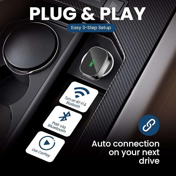 Wireless CarPlay Adapter, 2-in-1 CarPlay & Android Auto Adapter – Mini Snug Fit Design, Convert Factory Wired to Wireless for iPhone iOS 10+ & Android 11+