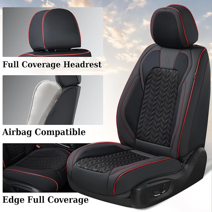 Coverado Front Seat Cover, Car Seat Cover Winter, 2PCS Car Seat Protector, Seat Covers for Cars, Breathable Faux Leather Car Seat Cushion, Car Seat Protector, Black Car Seat Covers fit Most Vehicles