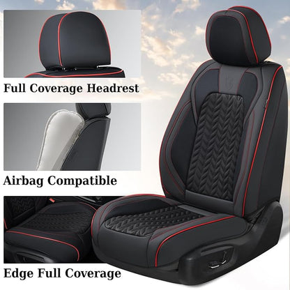 Coverado Front Seat Cover, Car Seat Cover Winter, 2PCS Car Seat Protector, Seat Covers for Cars, Breathable Faux Leather Car Seat Cushion, Car Seat Protector, Black Car Seat Covers fit Most Vehicles