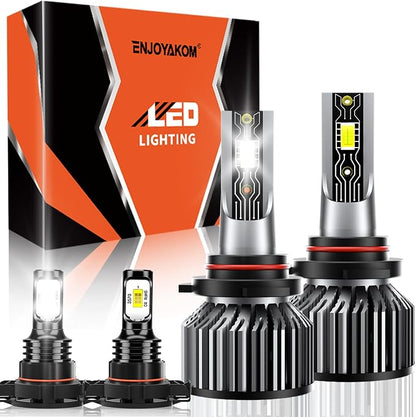 Compatible For 2014 2015 GMC Sierra 1500 High/Low Beam Fog Light Bulbs Kit, 44000LM 600% Brightness 6500K White with Cooling Fan, Plug and Play, IP68 Pack of 4