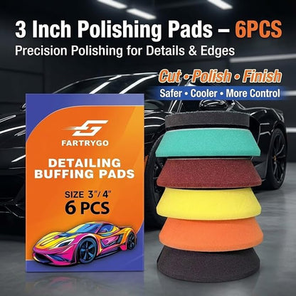 3 Inch Foam Polishing Pads 6-Pack – Dual-Layer, Heat-Dissipating & Tapered Edge | Hook & Loop Buffing Pads for Cutting, Polishing & Finishing | Tear-Resistant Foam