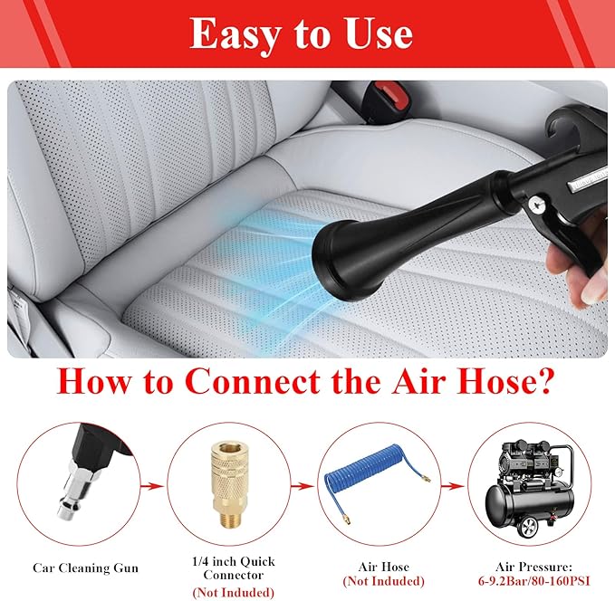 HANDY Tornado Car Cleaning Gun with Rubber Guard and Brass Adjustable Air Flow Nozzle Air Gun for Compressor Pneumatic Tool for Dust Cleaning Car Detailing | Adjustable brass nozzle Durable metal body Strong air blast power Universal quick connect Comp...