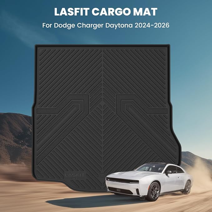 LASFIT Cargo Mat for Dodge Charger Daytona 2024 2025 2026 Scat Pack & R/T (Fit 2-Door, Not for 4-Door), All Weather TPE Custom Fit Trunk Mats Cargo Liners, Black