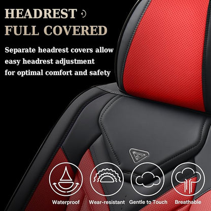 Coverado Seat Covers, Car Seat Covers Front Seats, Leather Seat Covers for Cars, Automotive Seat Covers Car Seat Protector Car Seat Cushion Universal Fit for Most Sedans SUV Pick-up Truck(Black&Red)